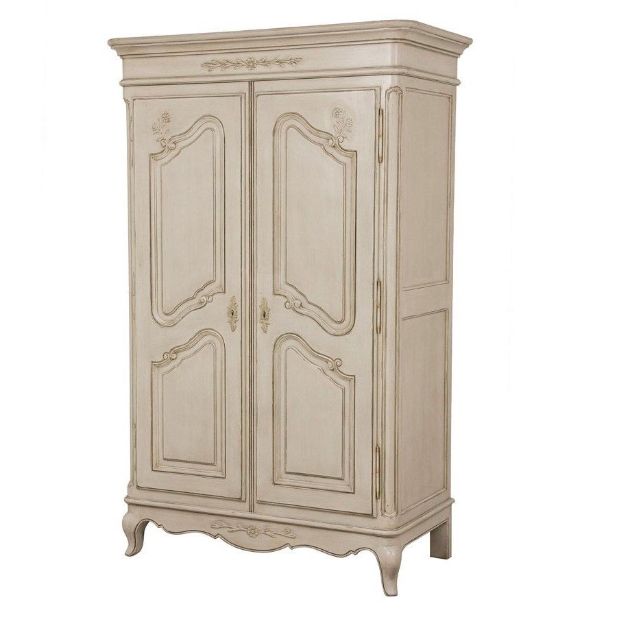 Armoire Penderie 2 Portes 3 Tiroirs en Pin Blanc Craie style Montagne